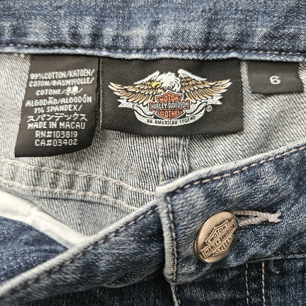 Harley‎ Davidson Capri Stretch Blue Jean Pants Embroidered Pocket Womens Size 6 - Picture 9 of 10